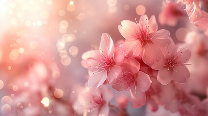 Shimmering Cherry Blossoms, Soft Pink, Radiant Floral Bokeh