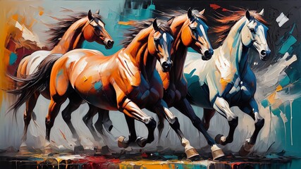 Fototapeta na wymiar A painting of abstract oil. Art painting, gold, horse, canvas, wall art, modern artwork, paint spots, paint strokes, knife painting, large stroke painting, mural, black, white.Ai generative