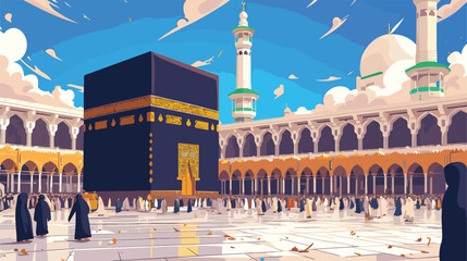 Holy Kaaba in Mecca Saudi Arabia with muslim people - obrazy, fototapety, plakaty