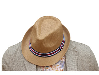 Classic straw fedora hat isolated on white