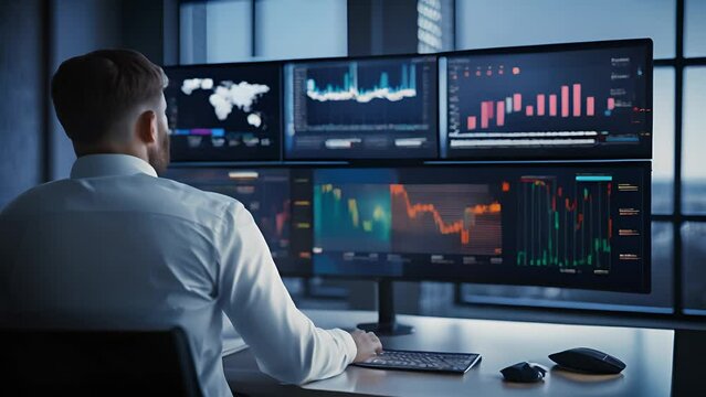 Explore the stock market trends with analytical visuals of businessman planning long term investments and future business growth, Navigate towards success with smart strategies	