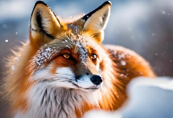 AI generated illustration of a majestic fox standing in a wintery landscape - obrazy, fototapety, plakaty