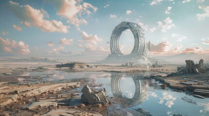An arcology in a post-apocalyptic wasteland, providing a beacon of hope and sustainability in a harsh and unforgiving environment, - obrazy, fototapety, plakaty