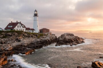 Beautiful shot of the Portland headlight under the clouds