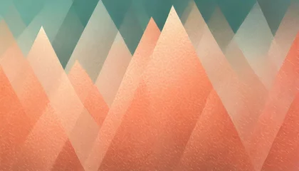 Poster Geometric triangle background in peach fuzz and blue tones, abstract mountain landscape © V