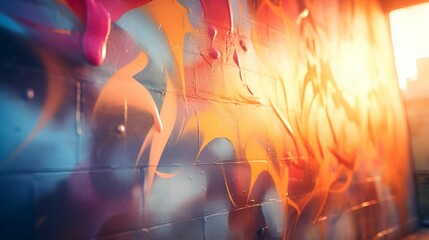 AI-generated illustration of a firewall with colorful graffiti-style artwork covering the surface - obrazy, fototapety, plakaty