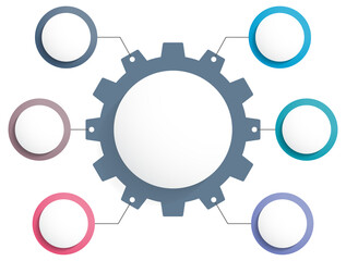 Infographic template with gear with six elements, steps or options