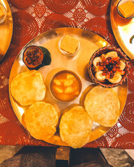Royal Bengali breakfast at a palace in Sankpur, West Bengal, India in January 2023....