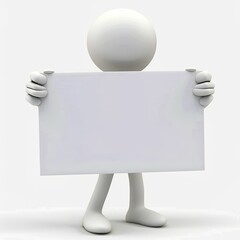 Minimalist Vector Illustration of a White Figure with Blank Sign, Clean Design on White Background