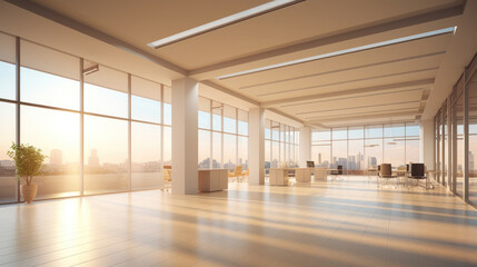 Fototapeta na wymiar Bright, modern office with city view