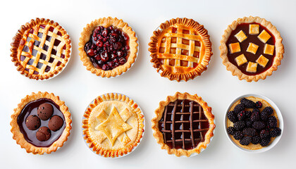 Set of different tasty pies on white background, top view - obrazy, fototapety, plakaty