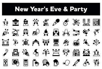 Vector illustration of a pack of "New Year" themed icons isolated on the empty white background