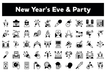 Vector illustration of a pack of "New Year" themed icons isolated on the empty white background