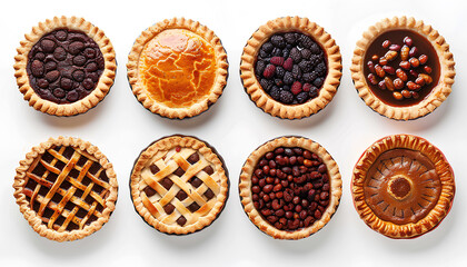 Set of different tasty pies on white background, top view - obrazy, fototapety, plakaty