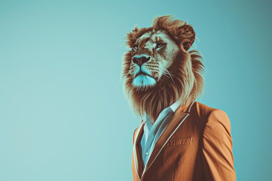 Regal Fusion: Lion-Man Fashion Portrait