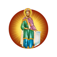 Medallion with Moses prophet on white background. Illustration in Byzantine style isolated