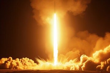 Inaugurating Space: Satellite Soars From Launch Pad - obrazy, fototapety, plakaty