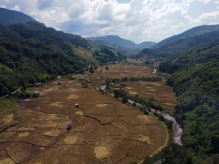 Foto op Canvas Aerial view of the Baan Ban Wen rice fields in Nan province, Thailand © Wirestock