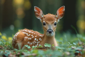 Foto op Canvas Nature's Wonder: Baby Roe Deer in Forest © Andrii 