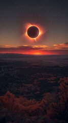 Obraz premium incredible solar eclipse, with the moon perfectly aligned in front of the sun.