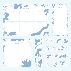 Obraz premium Blue cow pattern weekly planner, notes, to do list, monthly and daily planner template.