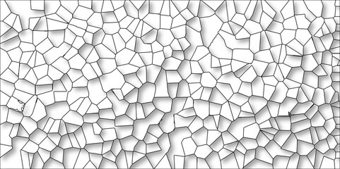 3D Abstract White Color Broken Stained-Glass Geometric Retro Tiles Pattern w Black Lines & Quartz Crystal Voronoi Diagram Background for Website, Fabric Printing, Brochures, Luxury/Premium Packaging