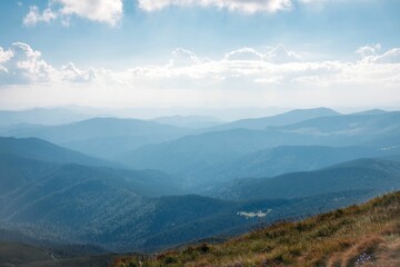 Road to Hoverla mountain with the view of the Carpathian mountains in Ukraine