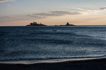 Silhouette of the island surrounded by the Adriatic Sea in Petrovac,Montenegro