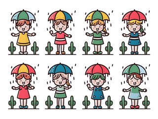 Set of children line art vector on white background