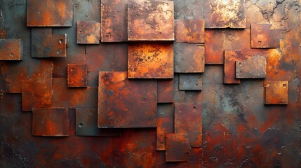 some rusted metal blocks are sitting against each others