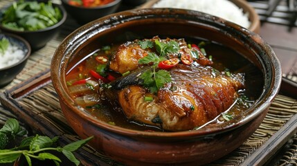 Traditional asian braised fish dish