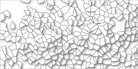 3D Abstract White Color Broken Stained-Glass Geometric Retro Tiles Pattern w Black Lines & Quartz Crystal Voronoi Diagram Background for Website, Fabric Printing, Brochures, Luxury/Premium Packaging