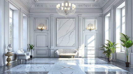 Luxury classic interior design with marble floor  - obrazy, fototapety, plakaty