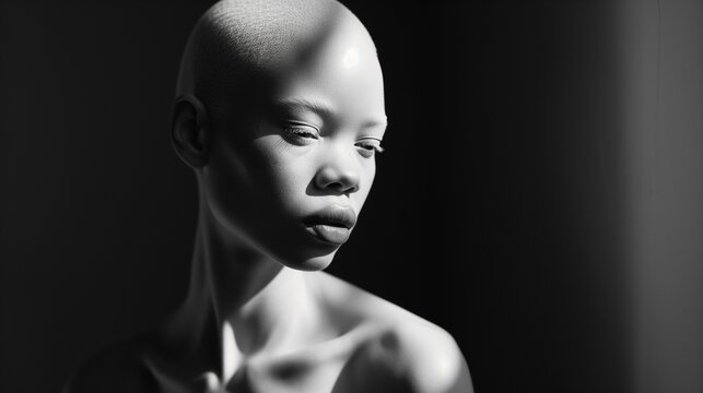 AI generated illustration of ayoung model posing in a style of hair that has been partially balded