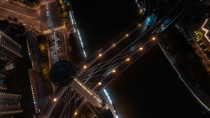Aerial shot of the city traffic at night
