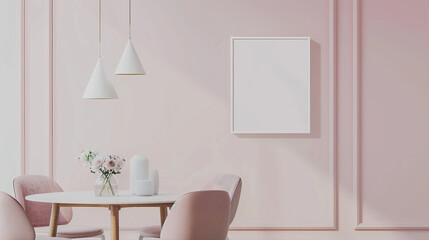 Fototapeta na wymiar Dining room interior in pink and beige shades 