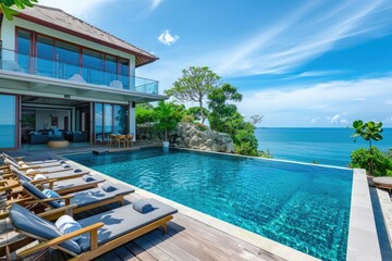 Fototapeta premium Luxury Villa with Infinity Pool Overlooking the Sea