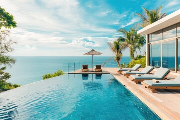 Fototapeta premium Luxury Villa with Infinity Pool Overlooking the Sea