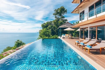 Obraz premium Luxury Villa with Infinity Pool Overlooking the Sea
