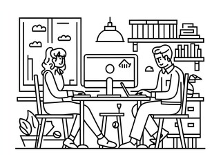 illustration of a couple work from home