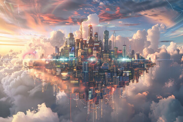 A metaverse city on clouds built on blockchain technology 