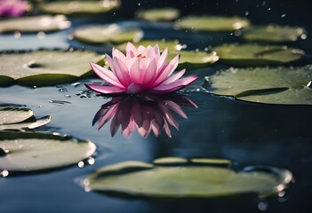 AI-generated illustration of a solitary pink waterlily elegantly situated in a serene pond