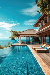 Fototapeta premium Luxury Villa with Infinity Pool Overlooking the Sea