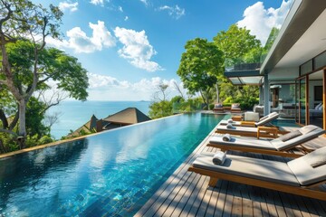 Fototapeta premium Luxury Villa with Infinity Pool Overlooking the Sea