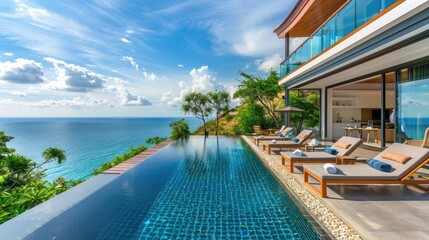 Obraz na płótnie Canvas Luxury Villa with Infinity Pool Overlooking the Sea
