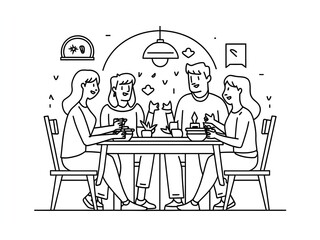 Illustration of friends in restaurant
