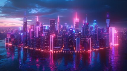 A breathtakingly futuristic cityscape alive with neon light circuits and glowing high-rises, evoking a sense of advanced urban technology. Generative AI