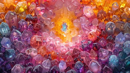A luminous crystal cluster, with a myriad of radiant colors shining from within, creating a vibrant visual spectacle. Glowing Crystal Cluster in Radiant Colors. Generative AI - obrazy, fototapety, plakaty