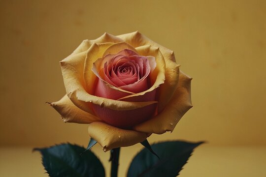 close-up of a rose isolated on a yellow background