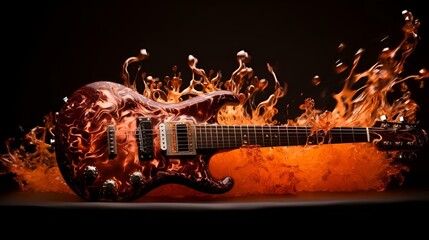 Flame effect emanating from an electric guitar, AI-generated. - obrazy, fototapety, plakaty